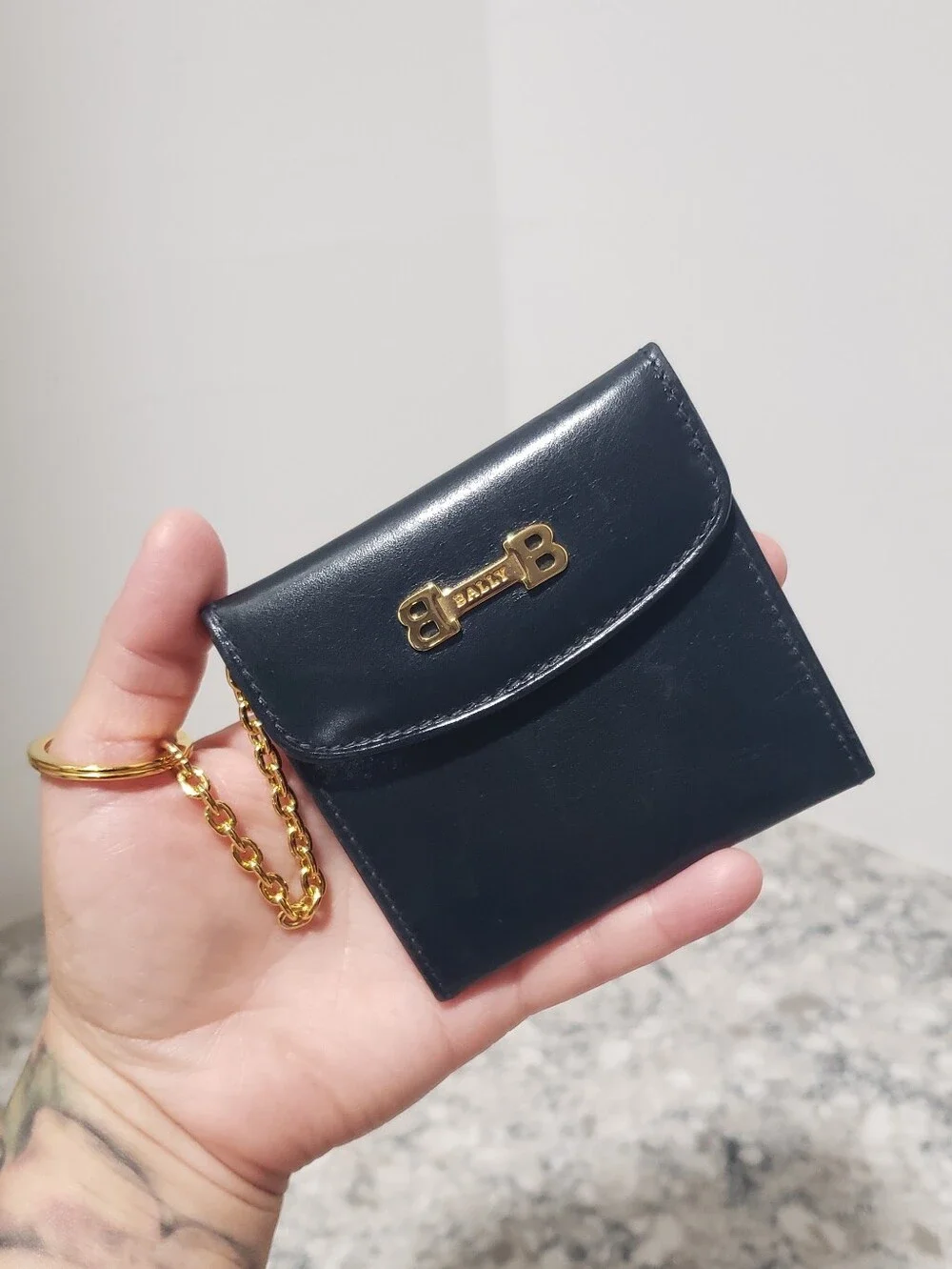 Bally Vintage Leather Coin Pouch Keychain